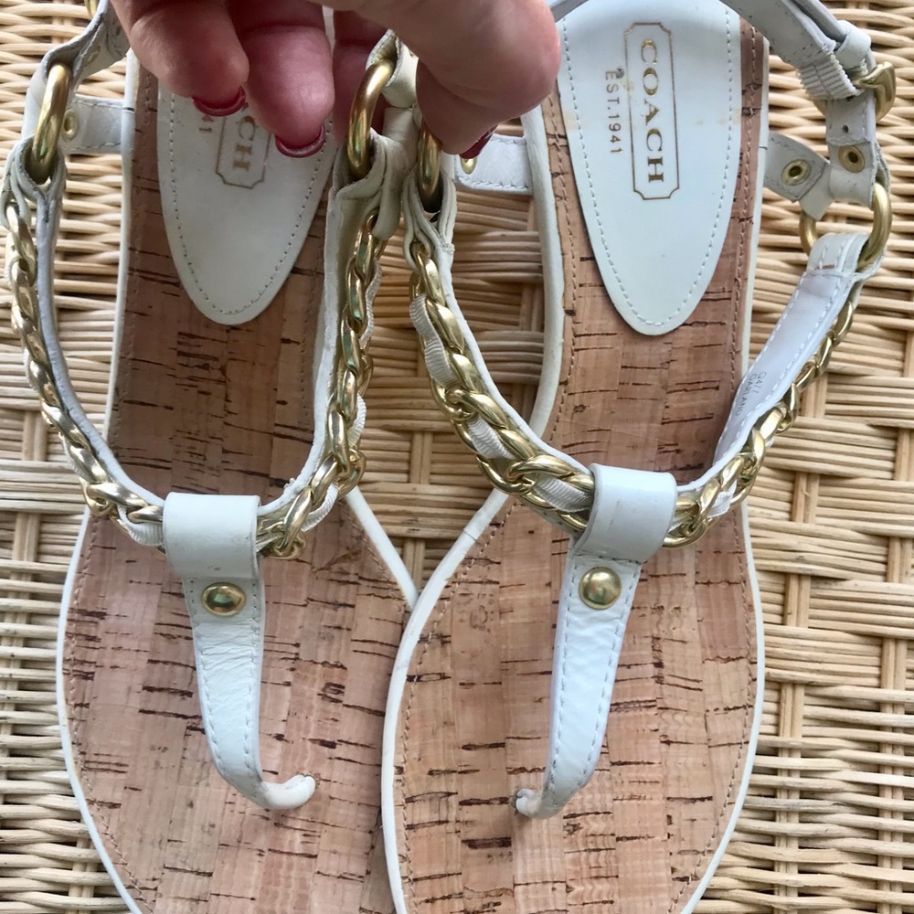 Leaving Poshmark sale Coach leather sandal with gold chain and cork footbed 11B